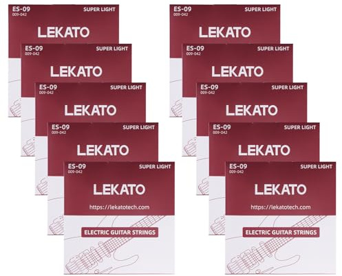 LEKATO Electric Guitar Strings Nickel Plated Steel Coated Electric Guitar Strings with Ball End 10 Set of 6 Hex Steel String(09-42)