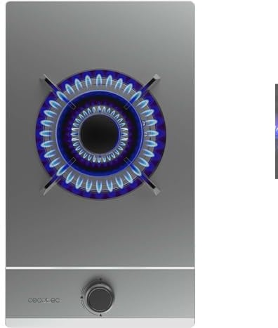 Cecotec Placa de Gas Butano y Natural 1 Fuego Bolero Squad G 1200S Inox. 3500W, Acero Inox, Parrillas Individuales Hierro Fundido, Quemador WOK Triple Corona, Encendido Eléctrico, Sistema Seguridad