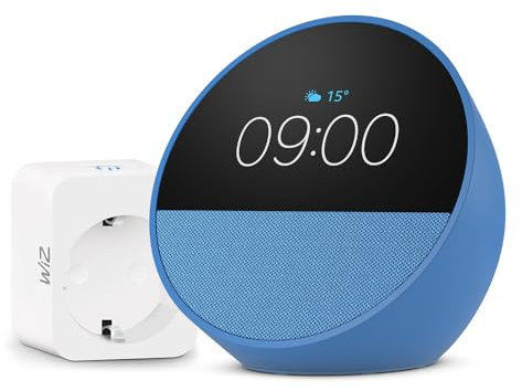 Echo Spot | Azul + WiZ Enchufe Inteligente, compatible con Alexa - Kit de inicio de Hogar digital