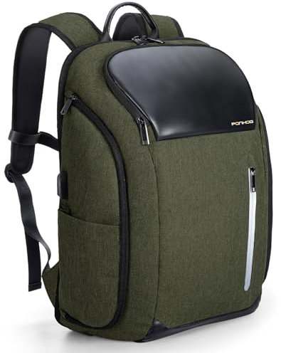 Ponhog Travel Laptop Backpack for Men - 30L Large Capacity Anti-Theft Lightweight Business Rucksack with USB Charging Port & Multiple Pockets, Fits 17.3 Inch Laptop, Green-1