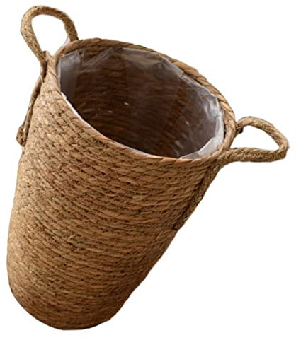 PAMINGONO Large Rattan Flower Basket Tall Decorative Indoor Plant Pot Seagrass Wicker Plant Pots for Home Office Balcony Garden