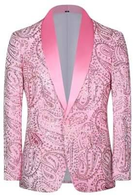 PYJTRL Veste de Costume à Paillettes Brillantes pour Hommes Veste de Costume à Fleurs Classique à la Mode, adaptée aux fêtes,Mariages,banquets,bals