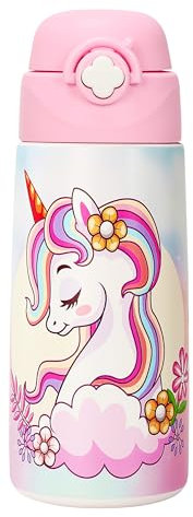 Ntswasd Borraccia Termica Bambini, In Acciaio Inox, 500 Ml,senza Bpa,bottiglia Acqua Con Cannuccia A Prova Di Perdite, Per Scuola, Asilo (Unicorno)