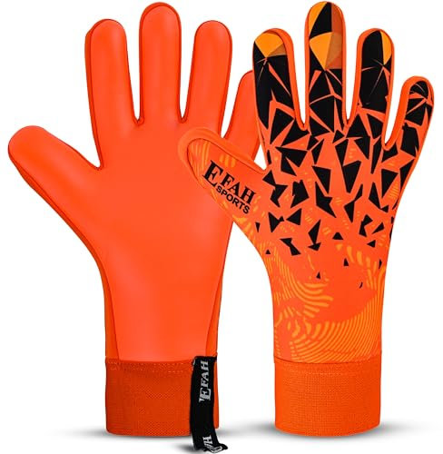EFAH SPORTS Torwarthandschuhe für Kinder und Erwachsene mit gepolsterter Handfläche atmungsaktiven und starkem Griff Fußballhandschuhe (Orange, Size 8 Suitable for Size M-L Adult, Beidhändig)