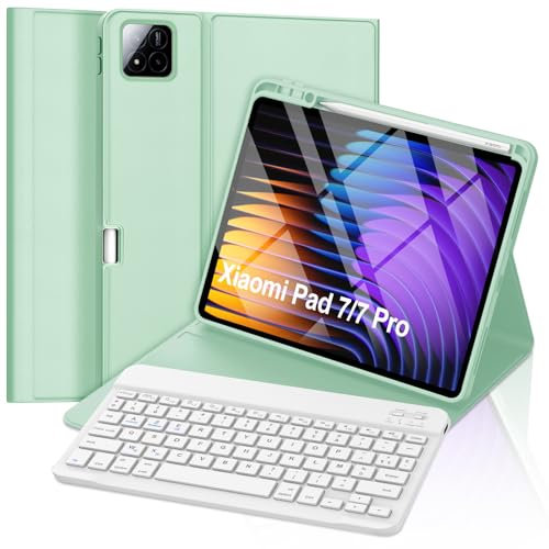 FOGARI Clavier pour Xiaomi Pad 7/7 Pro 11.2'' 2024, Clavier AZERTY Français Détachable sans Fil Bluetooth pour Xiaomi Pad 7/Xiaomi Pad 7 Pro 2024 - Vert Clair