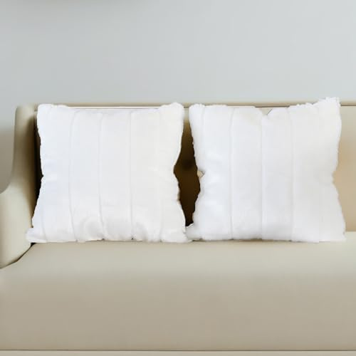 INCHGRASS Fell Kissenbezüge 55.9x55.9 cm - Luxuriös flauschiges 2er Set für Sofa & Bett, Super weiche dekorative Kissenhüllen Wohnzimmer in Weiß