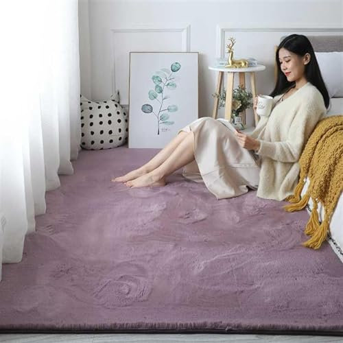 Luxuriöser violetter ultraweicher Kunstfell-Teppich für Wohnzimmer und Schlafzimmer, superweich, glatt, fusselfrei, seidig, 120 x 160 cm