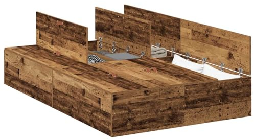 vidaXL Aufbewahrungsbettgestell Altholz 120 x 190 cm Holzwerkstoff, Zeitgenössisches Schlafzimmer, moderner Bettgestell, langlebige Stauraumlösung, Kiefernholz, platzsparend
