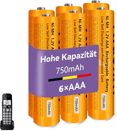 NI-MH Akku 1.2V 750mAh für Gigaset Panosonic Schnurlos Telefone, Wiederaufladbare Batterien AAA für Gigaset Mobilteile-6 Stück