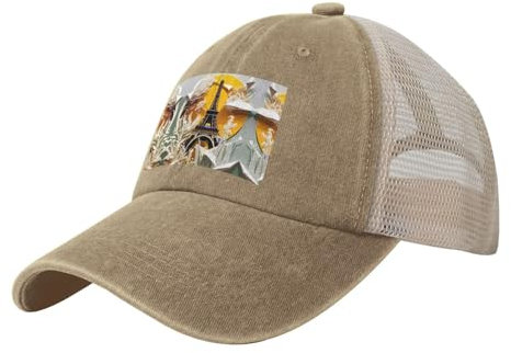 UVBDF Baseballkappe mit Paris-Eiffelturm-Druck, flippig, Premium-Mesh-Schnappverschluss, stilvoll, bequem, atmungsaktiv, Baseballkappe für Damen und Herren, natur, Einheitsgröße