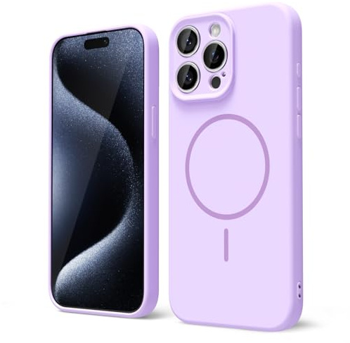 oakxco for iPhone 15 Pro Case Silicone Mag Safe, Magnetic Slim Thin Phone Case Compatible with Magsafe, Women Girls Cute Girly Aesthetic Soft Rubber Gel Safecase with Camera Cover, Lilac