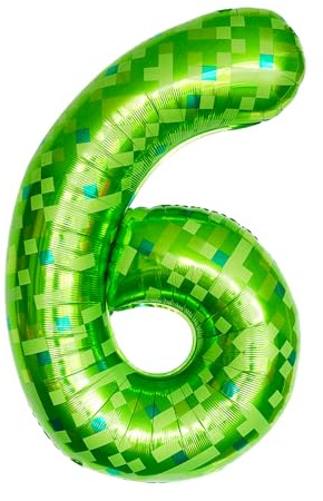 ParPix Pixelmotiv Zahlen Luftballon 6 Geburtstag, Grün Pixel Thema 40 Zoll Folienballon 6, Zahl Luftballon 6. Geburtstag Junge Mädchen,100 cm Helium Ballon 6, Luftballons Geburtstagsdeko Junge 6 Jahre