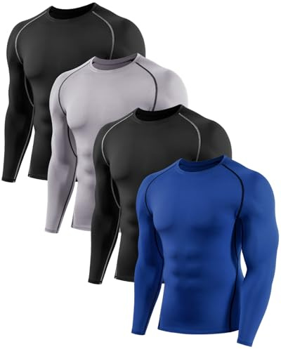 Orrfreer 4 Pack Men's Long Sleeve Compression Base Layer Top Quick Dry Long Sleeve Running Top Mens Tight Baselayer Tee Shirts All Season for Running Training