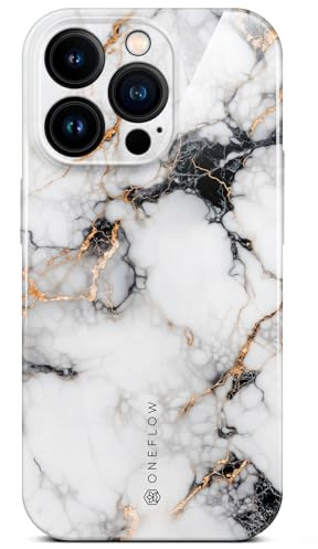 ONEFLOW Bliss Cover für iPhone 16 Pro Hülle in Marmor Optik, Designer Case Handy Schutzhülle mit Kameraschutz, Muster Hardcase Glitzer Handyhülle marmoriert, Weiß Gold