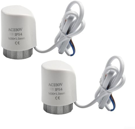 Elektrischer thermischer Stellantrieb, programmierbar, 2 Stück, AC230 V, M30 x 1,5 mm, Fußbodenheizungs-Stellantrieb, Adapter, für Fußbodenheizung, Heizkörperventil (normalerweise offen)