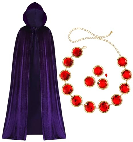 Alaxciax Mantello viola con cintura in vita con gemma rossa, mantello viola con cappuccio accessori per costume di Halloween per cosplay anime da donna