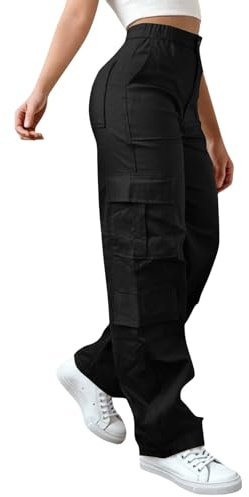 Pantalones cargo para mujer de cintura alta, pantalones de tela holgados de verano, transpirables, ligeros, de un solo color, elásticos, cintura elástica, pantalones deportivos para deportes al aire