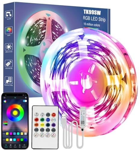LED Strip 3 m, RGB LED Streifen mit Bluetooth APP & Fernsteuerung, Musik Sync TV Hintergrundbeleuchtung für 45-65 Zoll TV, Dimmable LED Lichtband for Gaming Zimmer Deko