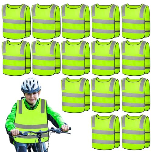 SUNOYA 15 Pièces Gilet De Sécurité pour Enfants, Gilet De Sécurité Réfléchissant Enfants, Visibilité À Gilet Réfléchissante pour Le Chemin De L'École, La Circulation Routière, Le Cyclisme