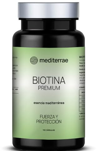 Mediterrae Biotina 5000 µg Premium | Con Zinc y Complejo B (B6 y B12) | Cabello, Piel y Uñas | Anticaída Mujer y Hombre | Vegano, Sin Gluten, 120 cápsulas