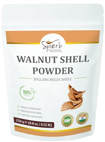 Spierb Poudre de Coquille de Noix 250 g | Exfoliant Cosmétique 100% Naturel | Ingrédient Unique, Sans Conservateur, Coquille de Juglans regia Finement Moulue