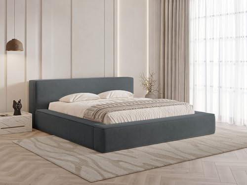GRAINGOLD Mali Bett 160x200, Polsterbett mit Bettkasten, Polsterbett mit Stauraum, Velours-Stoff, mit Lattenrost, mit Kopfteil, ohne Matratze (Dunkelgrau, 160x200)