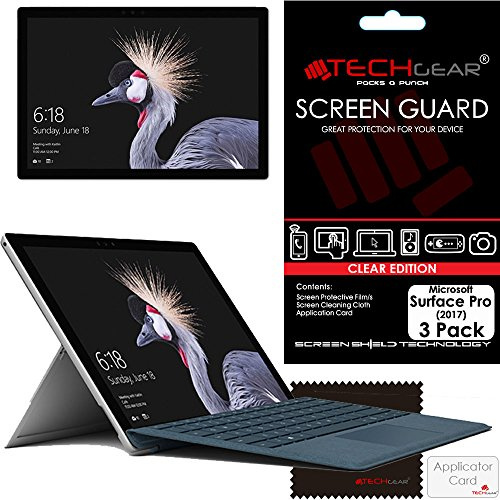 TECHGEAR [Pack of 3] Screen Protectors for Microsoft Surface Pro (2017) - Ultra Clear Screen Protector Guard Covers With Screen Cleaning Cloth & Application Card (a.k.a Surface Pro 5)