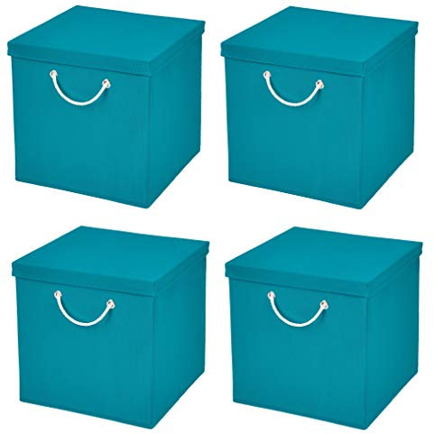 StickandShine 4er Set Türkis Faltbox 30 x 30 x 30 cm Aufbewahrungsbox faltbar mit Kordel und mit Deckel