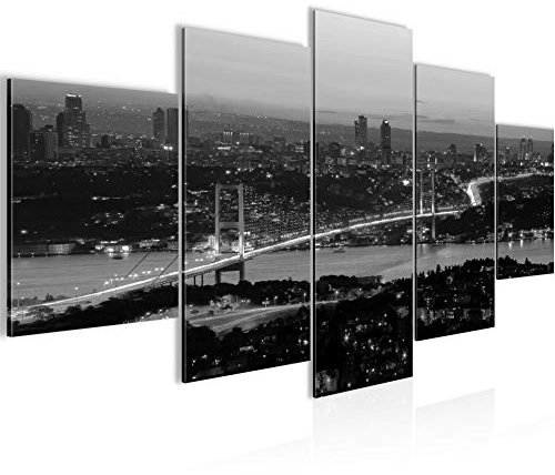 Runa Art Bild Wohnzimmer Schlafzimmer Istanbul Türkei 5 Teilig Brücke Schwarz Weiss Wandbilder auf Vlies Leinwand 603853c