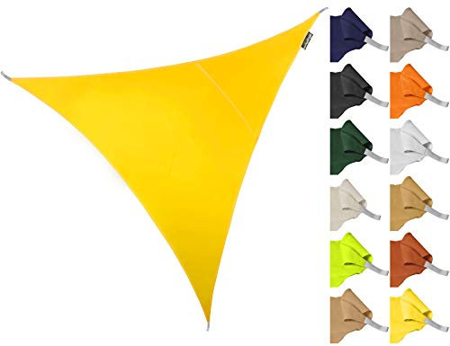 Kookaburra 2m Triangle Water Resistant Garden Patio Sun Shade Sail Canopy 96.5% UV Block with Free Rope (Yellow)