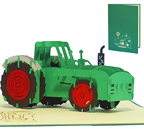 LINPOPUP®, Pop Up Karte Traktor Trekker, Geburtstag, Geburtstagskarte, Grußkarten Bauernhof, Traktorkarte, 3D Karte Traktor, Kindergeburtstag, N320