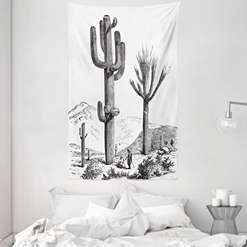 ABAKUHAUS Kaktus Wandteppich und Tagesdecke, Flüchtige mexikanische Ansicht aus Weiches Mikrofaser Stoff Waschbar ohne Verblassen Digitaldruck, 140 x 230 cm, Anthrazit
