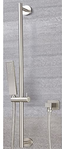 Milano Hunston Riser Rail Shower Square Hand Shower Handset Hose Outlet Elbow - Brushed Nickel