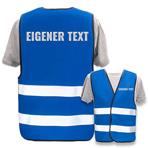 Bedruckte Marken-Warnwesten mit Leuchtstreifen * Standard- o. Reflex-Druck * Einsatzkräfte, Warnweste Begriffe Einsatzkräfte:Eigener Text (Reflektierend), Farbe + Größe:Blau (XL/XXL)
