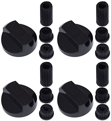 Yourspares 4 X For AEG, Ariston, Atag, Beko, Belling and Bosch Universal Cooker/Oven/Grill Control Knob And Adaptors Black
