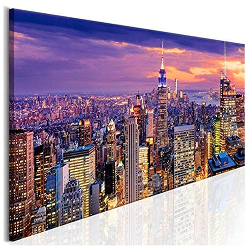 5D DIY Diamant Malerei Kit Große Größe Bohren Voll Set Diamond Painting Lila New York Nacht Bilder nach Zahlen GemäLde Mosaik kreuzstich Kristall Strass Stickerei Art Wohnkultur Runder Bohrer,30x60