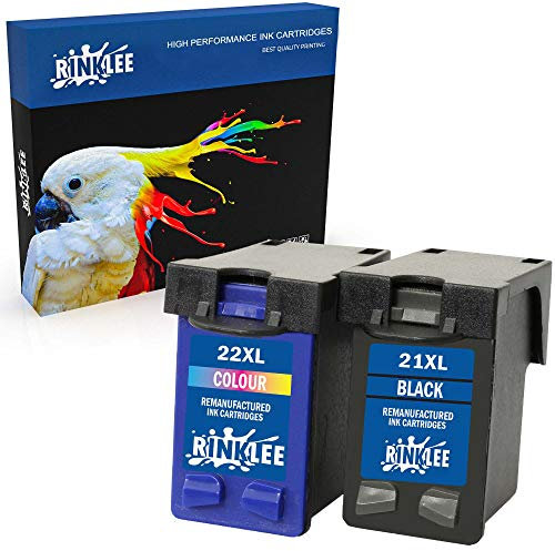 RINKLEE Wiederaufbereitete Tintenpatrone für HP 21XL 22XL kompatibel mit HP Deskjet F2120 F2180 F2280 F380 F390 F4180 F4190 D1460 D2360 D2460 Officejet 4315 4355 PSC 1410 1415 | 1 Schwarz, 1 Farbig