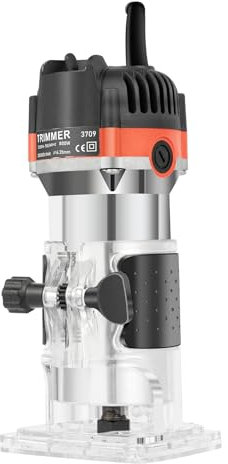 800W Einhandfräse, Langlebig Elektrischer Handtrimmer zum Beschneiden Holzfräse Oberfräse von Holz für Möbelbau 35000 U/min, Trimmen von Arbeitsplatten Durchmesser 6,35mm (Schwarz & Rot)