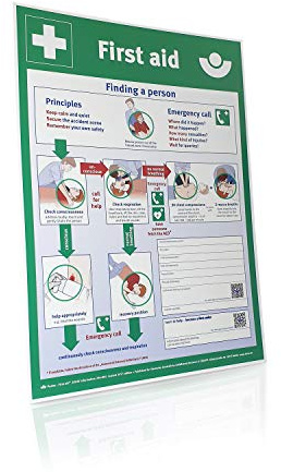 Betriebsausstattung24 Erste-Hilfe-Sicherheitsaushang - Schild Hart-PVC - Englisch, 40,0 x 56,0 cm - Aushang des Hauptverbandes der Berufsgenossenschaften - Ausgabe August 2017