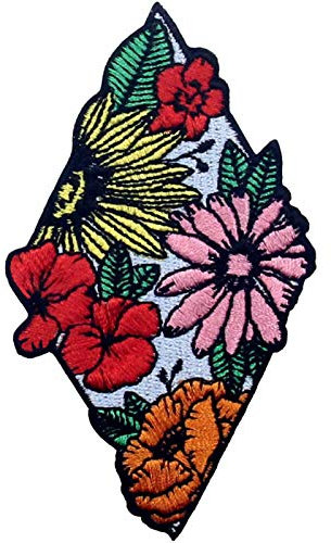 Aufnäher, bestickt, Design: Schöne bunte Blumen, zum Aufbügeln oder Aufnähen