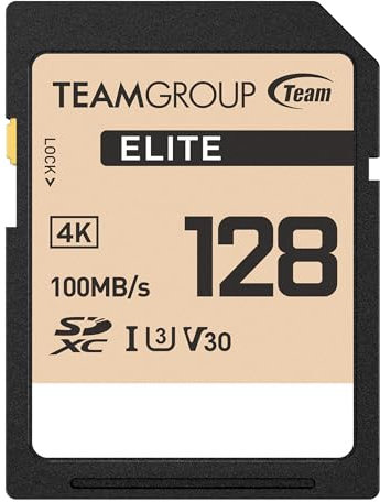 TEAMGROUP Elite 128GB UHS-I U3 V30 UHD Read Speed up to 100MB/s SDXC High Speed 4K Memory Card Compatible with Canon Sony Nikon Panasonic FUJIFILM Digital Camera TESDXC128GIV3069