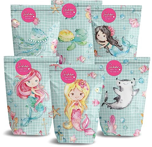 Papierdrachen 12 Bedruckte Geschenktüten zum Geburtstag - Thema Meerjungfrau - Mitgebsel zum Befüllen und Verschenken - kleines Dankeschön an Deine Gäste