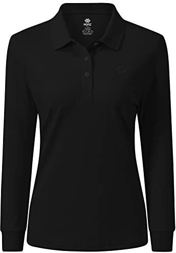 AjezMax Damen Golf Poloshirt Langarmshirt Baumwolle Polohemd Leicht Sport Top mit Polokragen X-Large Schwarz