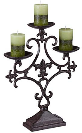 Relaxdays 5 x Kerzenständer antik, 3-Armiger Kerzenleuchter, Outdoor Kerzenhalter, Tischleuchter, rustikal, Gusseisen, braun