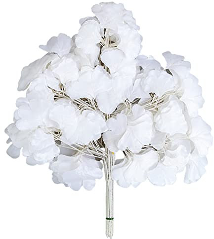 HAOSHICS 12 künstliche Ginkgo Pflanzen, künstliche Seidenpflanzen, künstliche Blätter mit Stielen für Vasen, Basteln, Zuhause, Garten, Hotel, Geschäft, Dekoration (weißer Ginkgo)