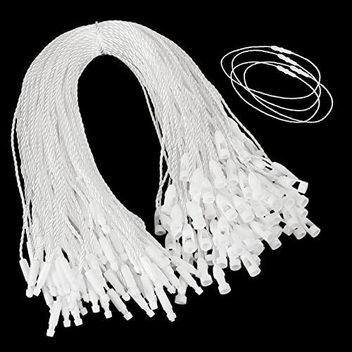 Shappy 100 Stück Weiß Nylon Schnur für Hängen Tags Einweg Preis Nylon Schnur mit Schnappverschluss Sicherheit Etikette Befestigung Haken Krawatte für Preis Etikette