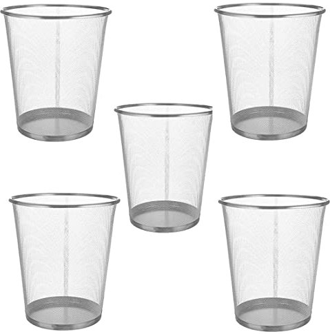 EUROXANTY Papeleras de Oficina | Papelera Circular de Rejilla metálica | Papelera Gris | Pack de 5 Unidades | 27 x 24 cm | 10 L
