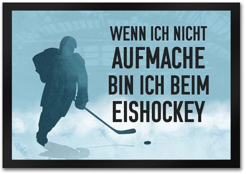 speecheese Wenn ich Nicht aufmache, Bin ich beim Eishockey Fußmatte in 35x50 cm für Eishockeyfans witziger Fußabstreifer als Geschenk für Eishockeyspieler oder Fans die diesem Sport Alles