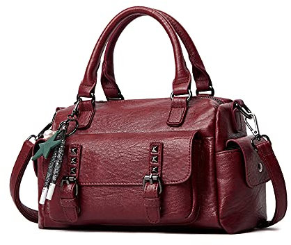 NICOLE & DORIS Handtaschen Damen Umhängetasche Klein Tasche Frauen Schultertasche Retro Crossbody Tasche Handytaschen Geldbörse Weiche Ledertasche Tote Bag mit Anhänger Rotwein