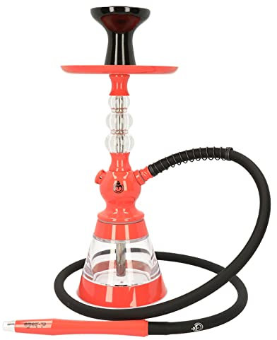 Chicha EL-BADIA® CELESTE – 45 cm – Chicha Légère avec Vase Acrylique, Tuyau Silicone, Manche Métal & Foyer Phunnel – Design Iconique et Couleurs Tendance (Coral Orange)